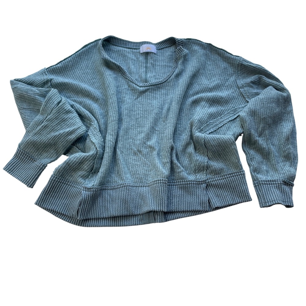 Sunny Days Waffle Knit Pullover‎ Top S/M Relaxed Beach Loungewear Oversized Soft